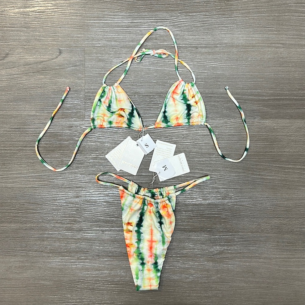 Green and orange tie dye bikini